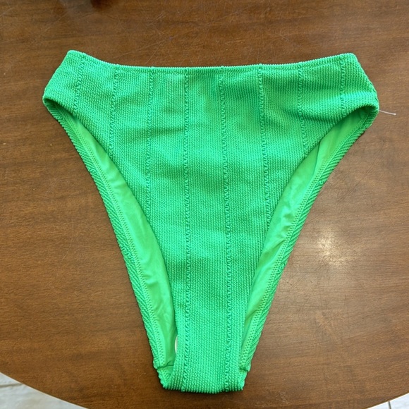 Aerie Crinkle Green High Cut Crinkle Bikini Bottom M - Picture 2 of 5